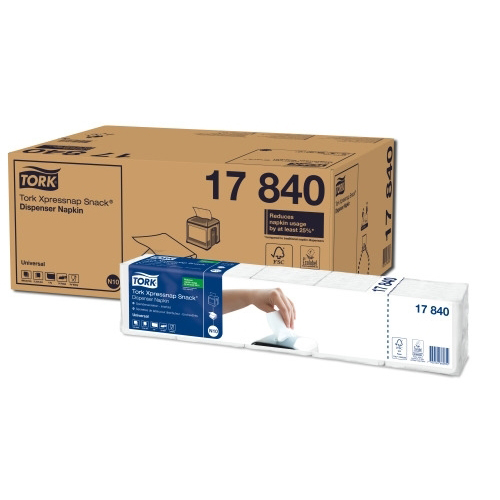 Servetele 21.3 x 21.6 cm 1 strat, Xpressnap Snack albe, Tork