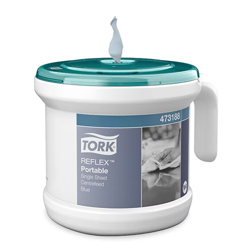 Dispenser portabil pentru role cu derulare centrala, refill hartie albastra, Reflex, Tork