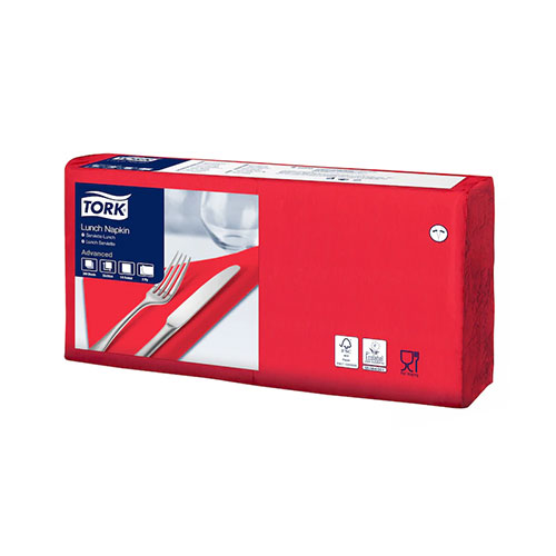 Servetele de masa, 1/4, 33 x 33 cm, Lunch , Alb, Tork, alb rosu 