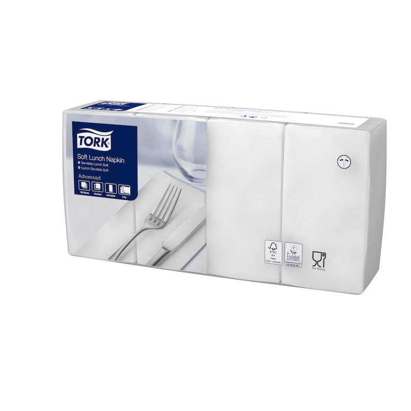 Servetele de masa in 3 straturi 33 x 33 cm, Tork Lunch, alb