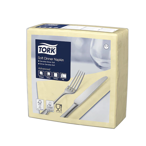 Servetele de masa 3 straturi Dinner 39 x 39 cm 100 buc 1/4, Tork, galben sampanie