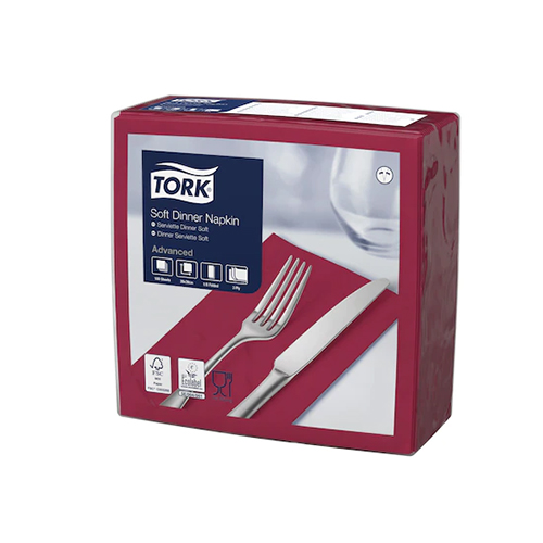 Servetele de masa Dinner 3 straturi 39 x 39 cm 100 buc. Tork, negru bordo 