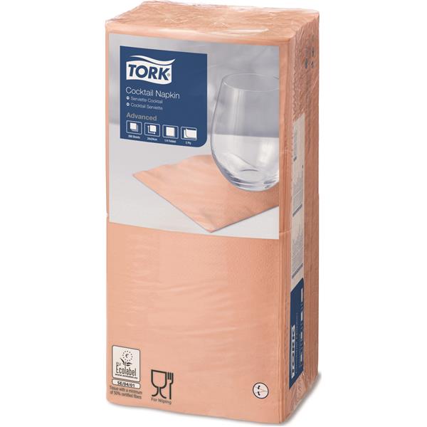 Servetele de masa cocktail 24 x 24 cm , alb, Tork, portocaliu portocaliu deschis 