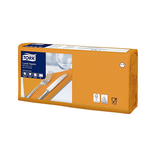 Servetele de masa, 1/4, 33 x 33 cm, Lunch , Alb, Tork, alb portocaliu 