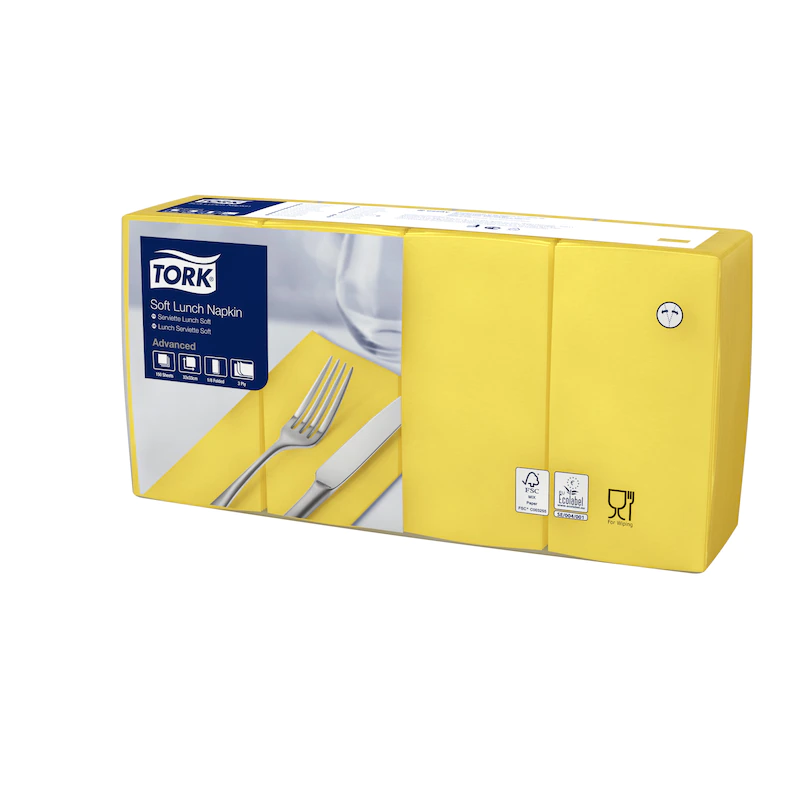 Servetele de masa in 3 straturi 33 x 33 cm, Tork Lunch, alb galben lamaie 