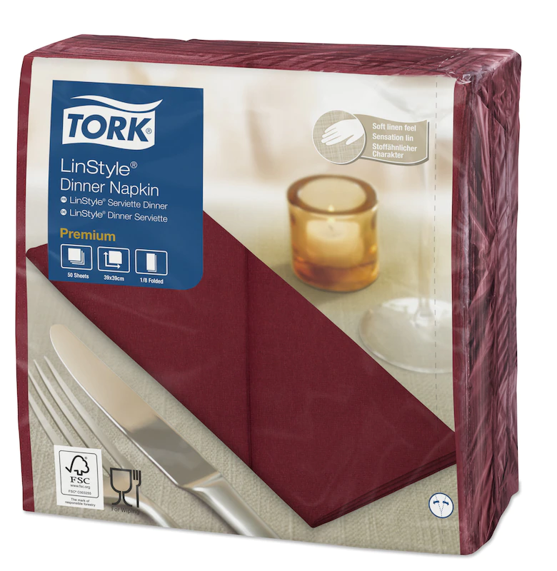 Servetele de masa Premium 39x39 1/8, LinStyle Tork, alb bordo 
