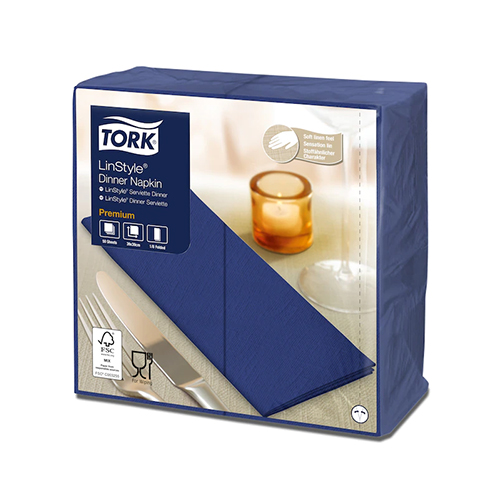 Servetele de masa Premium 39x39 1/8, LinStyle Tork, alb albastru inchis 