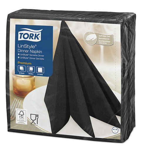 Servetele de masa Premium 39x39 impaturite LinStyle1/4, Tork, negru