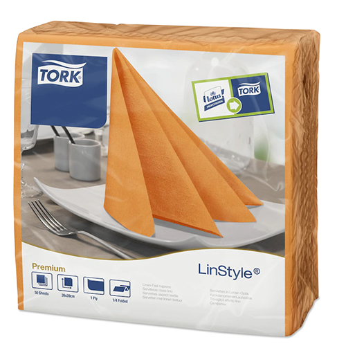 Servetele de masa Premium 39x39 impaturite LinStyle1/4, Tork, alb portocaliu 