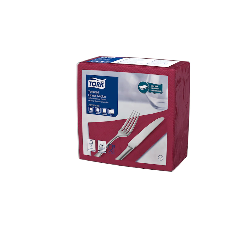 Servetele de masa Dinner 39 x 39 cm 50 buc. alb 1/4, Tork, rosu bordo 