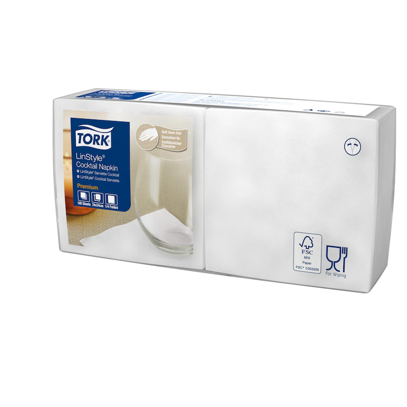 Servetele de masa Premium 24 x 24 cm 1/4, Tork LinStyle, alb