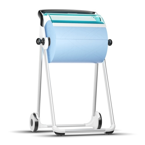 Dispenser mobil role-lavete industriale, albastru, Tork, alb-albastru