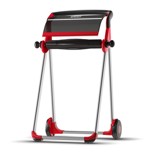 Dispenser mobil role-lavete industriale, albastru, Tork, rosu-negru