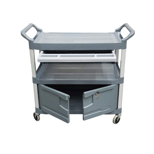 Carucior X-Tra pentru servire cu sertar si dulap 135 kg, gri, Rubbermaid