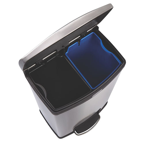 Container Slim Jim Step-On/Front Step 50 L (2x25 L), inox/negru, Rubbermaid