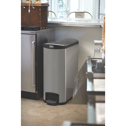 Container Slim Jim Step-On/End Step 50 L, inox/negru, Rubbermaid