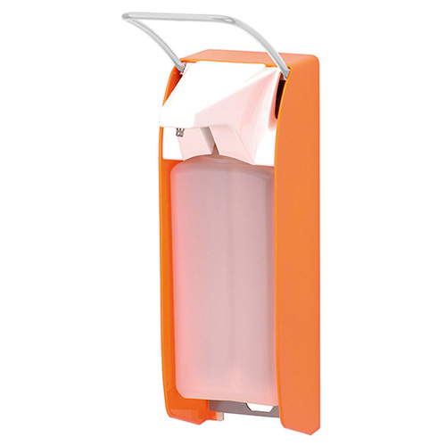 Dispenser sapun lichid / dezinfectant Ingo-Man P/24 Hi-Vis cu levier, 1000 ml, aluminiu - OpHardt, rosu portocaliu 