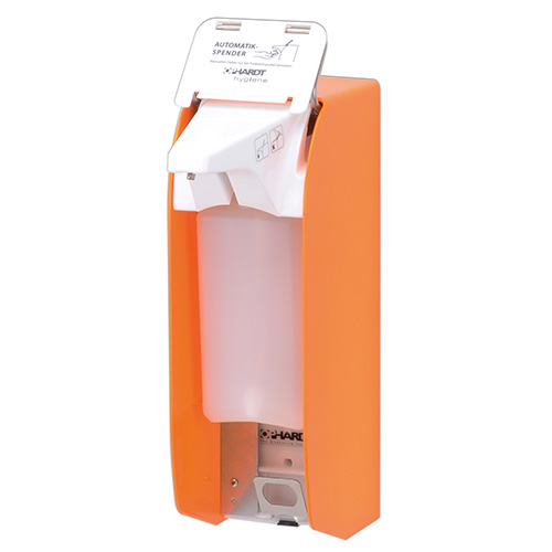 Dispenser sapun lichid / dezinfectant Touchless Hi-Vis cu senzor, 500 ml, aluminiu - OpHardt, rosu portocaliu 