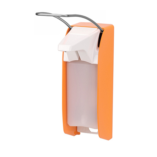 Dispenser sapun lichid / dezinfectant Ingo-Man Hi-Vis cu levier, 500 ml, aluminiu - OpHardt, galben portocaliu 