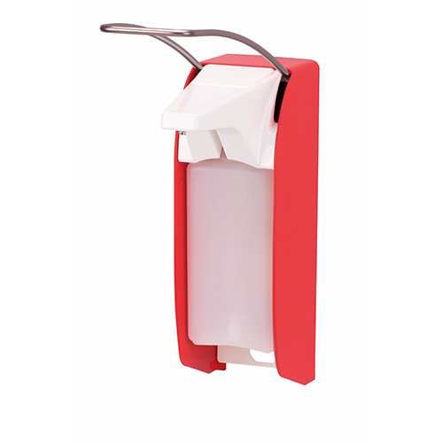 Dispenser sapun lichid / dezinfectant Ingo-Man Hi-Vis cu levier, 500 ml, aluminiu - OpHardt, galben rosu 