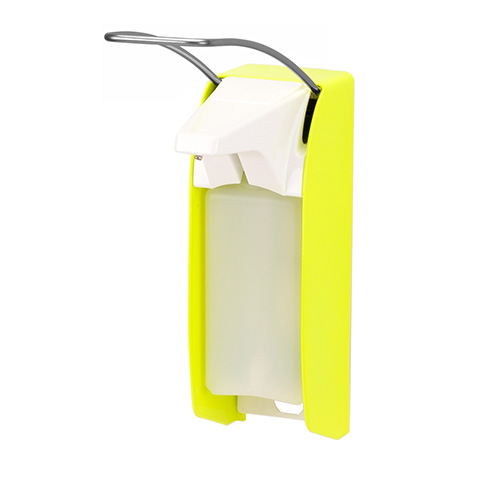 Dispenser sapun lichid / dezinfectant Ingo-Man Hi-Vis cu levier, 500 ml, aluminiu - OpHardt, galben
