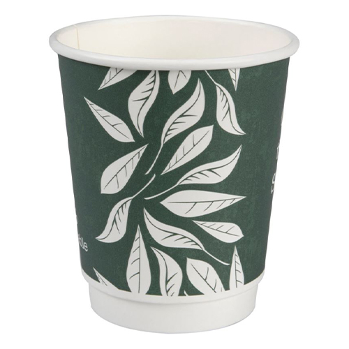 Pahare biodegradabile din carton pentru cafea Abena Gastro Green Leaves 9.1cm, Ø8cm, 24 cl 8 Oz, Abena
