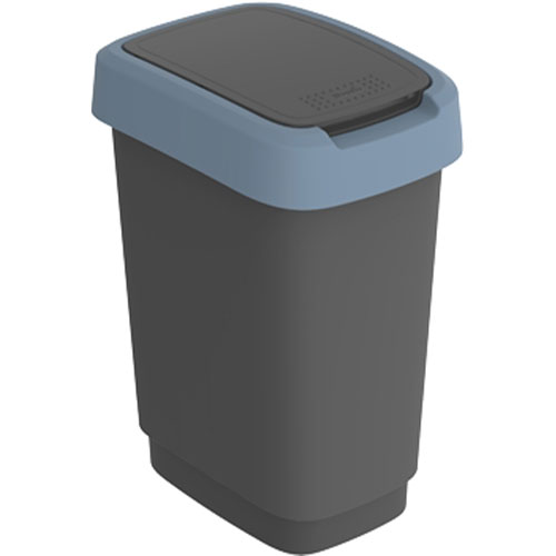 Cos gunoi cu capac batant Twist 10L, Rothopro, gri albastru 