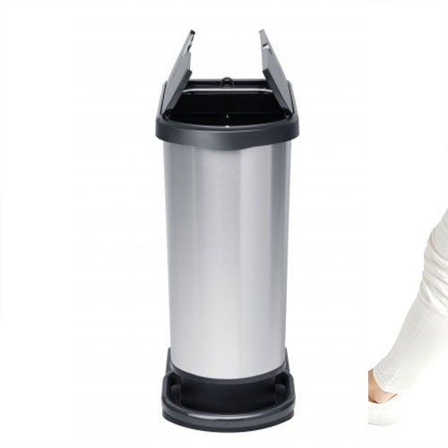 Cos gunoi duo cu pedala Paso 50L, gri metalic, Rothopro