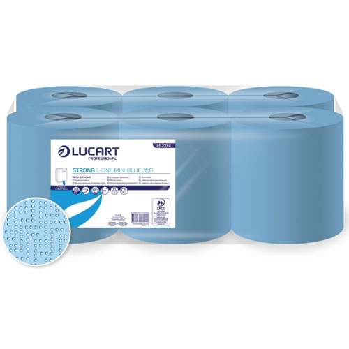 Lavete din hartie, rola cu derulare centrala mica, Strong L-One Mini Blue 350, Lucart