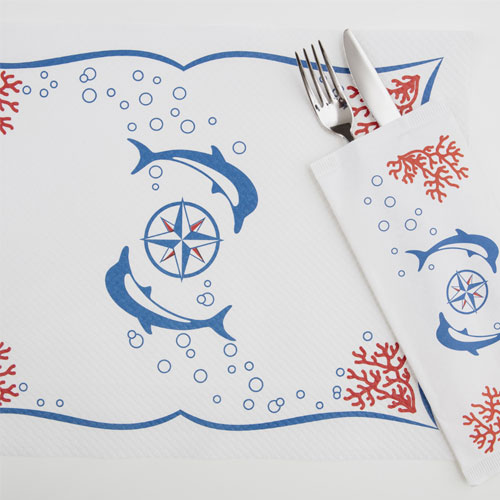 Suport tacamuri cu servetel, 38 x 38 cm, Dolphins, Fato
