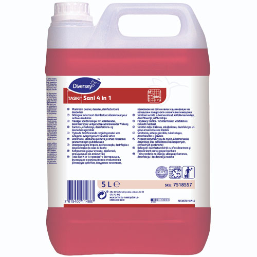 TASKI Sani 4 in 1 - Detergent, detartrant, dezinfectant si dezodorizant pentru toalete, 5L, Diversey