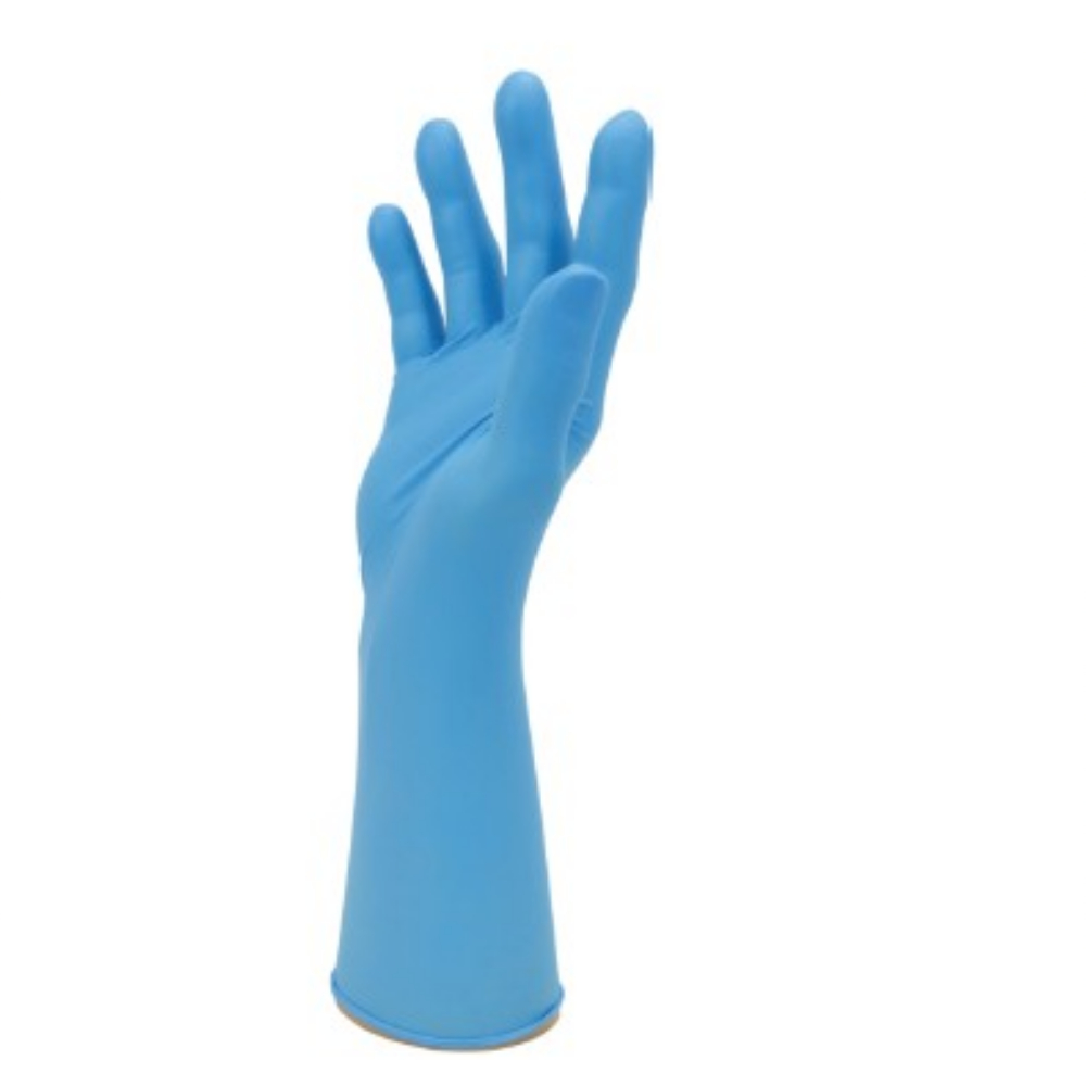 Manusi din nitril nepudrate Bodyguards cu mansete lungi (30 cm) albastre, (100 buc/cutie), Polyco l